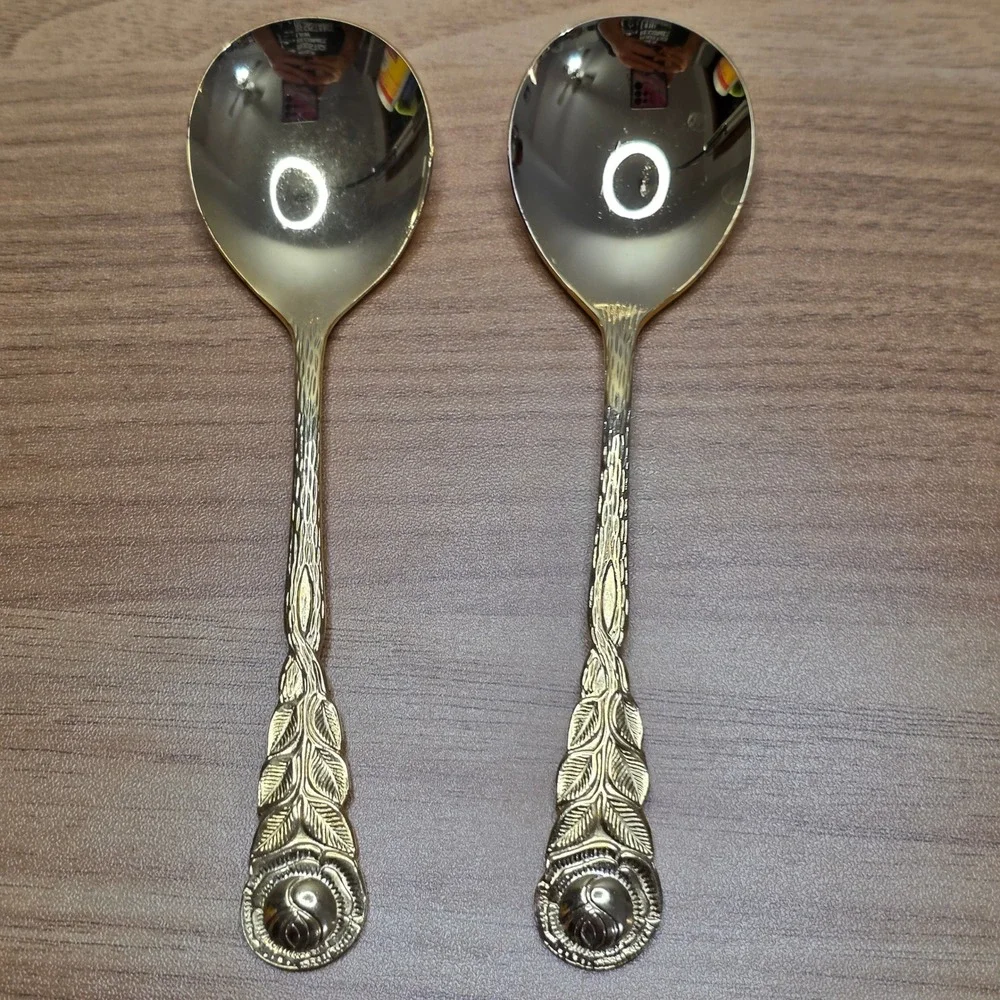 Vintage Rostfrei Esmeyer Gold Electroplate Rose‎ Handled Dessert Set 30 Pieces